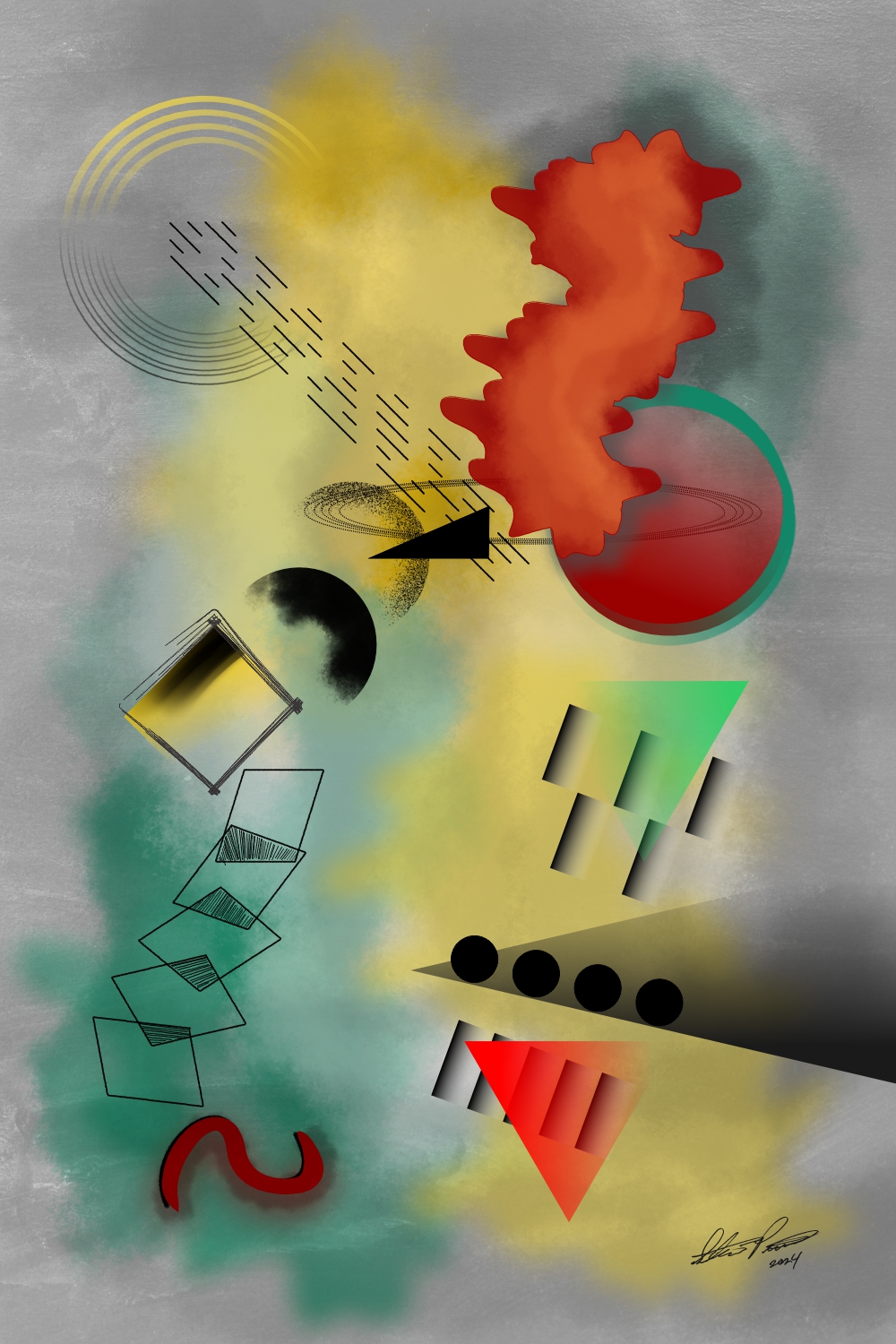 Thre Scenes, an Original Digital Abstract Composition by Steven Preston of San Diego California