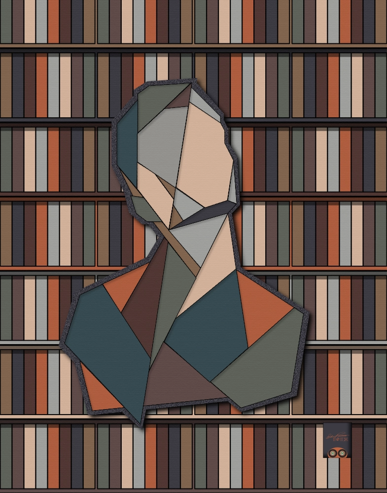Cubist Bust and Books