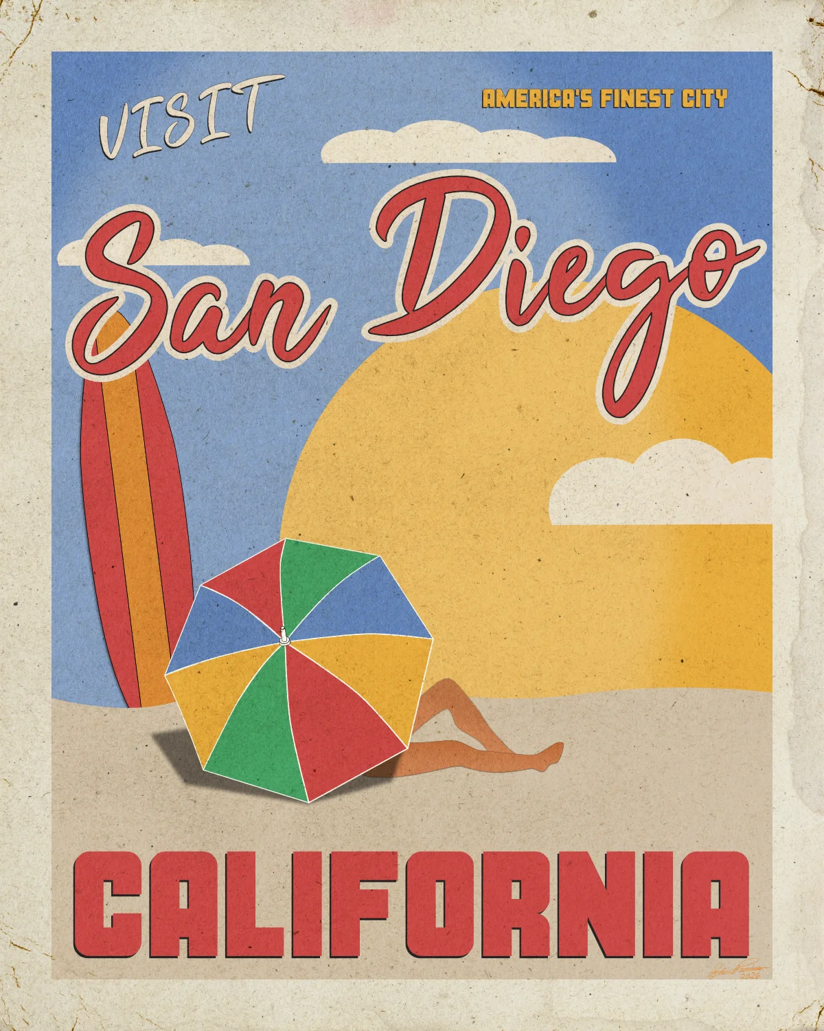 Vintage Style San Diego Travel Poster
